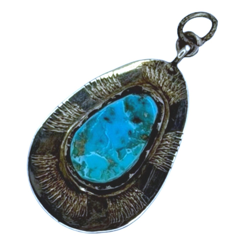 Vintage Pendant Turquoise Sterling Silver Blue Teardrop Southwestern Style